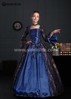 Medieval Renaissance Blue Floral Gothic Victorian Dress for Women     Condition: Brand New   Color:  Blue   Material: Brocade   Sleeve Length: Long Sleeve   Dresses Length:Floor-Length   Neckline:  Square Collar   Decoration: Ruffles + Lace + Bow   Package Includes: Dress            Whether you're looking for a Vintage Revolutionary,Regency,Early Victorian,Pioneer Women,Old West,Civil War Era,Polonaise Sets,Victorian Era,Edwardian, Bustle Dresses Clothing or Historical Pe Masquerade Party Outfit Dresses, Halloween Masquerade Ball, Victorian Dress Gown, Masquerade Party Dresses, Gothic Victorian Dresses, Masquerade Ball Gowns, Masquerade Ball Gown, Colonial Blue, Bustle Dress