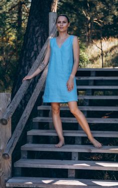 An easy-breezy shift dress for carefree essence. Made of pure linen, Maya mini dress features loose and sleeveless shape with a plunging V-neckline at the front and back. Depending on your plans, wear it with strappy sandals or sneakers. About the collection Either you are reading travel books in the garden, taking a walk in the nearby meadow or exploring foreign islands, we want you to feel beautiful in all corners of the Earth. Our Summer Wanderlust collection is designed with a free-spirited, Summer V-neck Unlined Linen Dress, Linen V-neck Mini Dress For Vacation, Blue Linen Mini Dress For Vacation, Summer Linen V-neck Dress, V-neck Sleeveless Linen Dress For Daywear, Unlined V-neck Sleeveless Dress, Spring V-neck Sleeveless Unlined Dress, Linen V-neck Sleeveless Sundress, Casual Linen V-neck Mini Dress