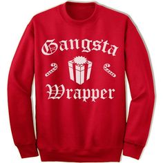 Gangsta Wrapper crewneck sweatshirt. Unisex Fit. Printed with eco-friendly water-based inks. Please refer to the size chart in the last image of the listing (laying flat measurements in inches). Due to the calibration differences between computer monitors, phone screens and tablets, the actual product color may vary slightly from what you are viewing.SHIRT FEATURES:- 7.8 oz., 50/50 cotton/polyester- Made with up to 5% recycled polyester from plastic bottles- Low-pill, high-stitch density fleece- Funny Ugly Christmas Sweater, Gangsta Wrapper, Christmas Sweater Funny, Party Sweaters, Christmas Sweater Party, Ugly Sweater Party, Funny Christmas Gifts