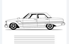 an old car is shown in this black and white drawing, with lines on the side