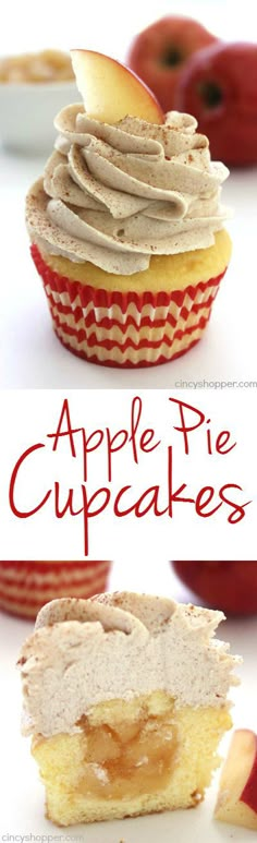 apple pie cupcakes with apples in the background