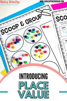 two printable booklets with the words scoop and group, including place value on them