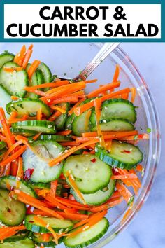 Carrot and cucumber salad is a simple and delicious side salad, full of Asian-inspired flavors. It's light and crisp, and a perfect use for fresh summer produce! Fresh Salad Recipes, Summer Produce, Yummy Salads, Cucumber Recipes, Best Salad Recipes, Best Salad, Fresh Salad, Recipes Salads