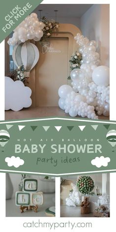 a baby shower party with balloons and decorations