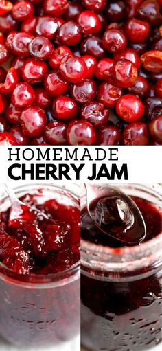 homemade cherry jam in a jar with spoon