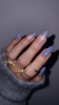 Blue Glitter Nails, Her Nails, White Nail, Xmas Nails, Christmas Nail