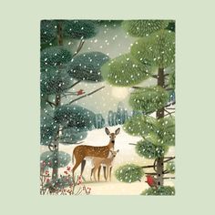 A greeting card with an illustration of two deer in a woodland backdrop. Deer And Fawn, Napkins For Decoupage, Mixed Media Scrapbooking, Notes Gift, Treat Gift, Holiday Candles, Book Candle, Handmade Holiday, Etsy Crafts