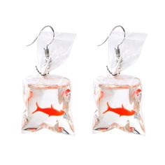 PRICES MAY VARY. ♥ YOU WILL BE THE FOCUS OF YOUR NEXT PARTY -Dress this funny fish in bag earrings with a boxy sweatshirt(for the perfect casual-slay-look) or with a deep plunge fitted dress and strappy heels(for a glam-feminine-look). Either way this unique earrings for girls, will look stunning on anyone! ♥ YOUR WARDROBE IS WAITING FOR THIS FISH EARRINGS - This resin earring for women will be a hot addition to your wardrobe. Featuring funny and unique , The red resin fish in the clear bag is l Fish Goldfish, Plant Style, Quirky Earrings, Hammered Hoop Earrings, Funky Earrings, Bar Stud Earrings, Transparent Bag, Fashion Creative, Womens Jewelry