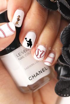 Nails Baseball, Baseball Nail Designs, Sports Nail Art, Mom Nails, Waterslide Images, Baseball Nails, Baseball Decals, Sports Nails, Waterslide Nail Decals