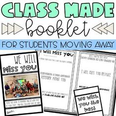 Do you have a student that is unexpectedly leaving in the middle of the school year? If so, this is the perfect item to create a memory booklet of some special moments that classmates have shared with this student - students will remind this student how he/she was a part of their story.Class Made Goodbye Booklet for a Student Moving Away <3The cover page is intended to add a class pictureInside the cover is a student interview page where they can reflect on their personal favorite moments and memories about the class and schoolInside the back cover is a page for all classmates to signThe back cover is designed for all adults at the school who interact with the student moving to write a special noteThe double-sided page for classmates to complete contains the following categories:- A mem Farewell For Students, Student Leaving Class Gift, Goodbye Gifts For Students, Student Interview, Leaving School, End Of Year Activities, Goodbye Gifts, Moving Gifts, Class Gift