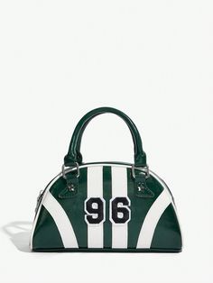 Women's Fashionable Personalized Street Style Y2K Retro College Letter Printed Sports Top Handle Bag For Sweet And Cool Girls, Suitable For School And Teenagers Green Funky   PU Leather Colorblock,Letter,Plain Boston Bag   Women Bags, size features are:Bust: ,Length: ,Sleeve Length: Street Style Y2k, College Letters, Y2k Bags, Pyjama Satin, Cropped Leather Jacket, Lingerie Accessories, Y2k Retro, Boston Bag, Sports Top