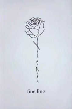 a drawing of a single rose with the word fine line on it's side