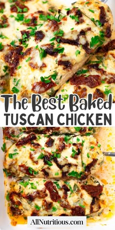 the best baked tuscann chicken recipe is made with fresh herbs and parmesan cheese