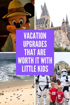 two children standing next to each other with the words vacation upgrades that are worth it with little kids