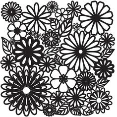 a black and white drawing of flowers