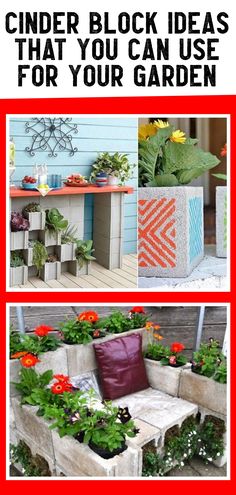 an advertisement for cinder blocks that you can use for your garden, including flowers and plants