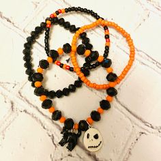 Nwot Nightmare Before Christmas Haloween Beaded Stretch Bracelet Set Of 4! Jack Skellington And Black Cat Charms! Wide-Wrist Friendly Cat Charm, Jack Skellington, Beaded Stretch Bracelet, Nightmare Before Christmas, Stretch Bracelets, Orange Black, Bracelet Set, Womens Jewelry Bracelets, Women Jewelry