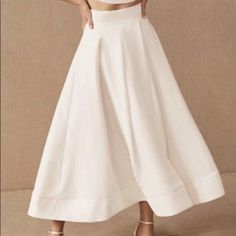 Skirt Is Brand New With Tags. Us Size 6/M Top Has Been Worn Once. Us Size 4/S Long White Wool Skirt, White Tea Length Skirt, High Waisted Bridal Skirt, White Wedding Skirt, White A-line Formal Bottoms, Elegant Relaxed Maxi Skirt For Brunch, Elegant Lined Skirt For Brunch, Chic A-line Wedding Skirt, Spring Evening Skirt Bottoms