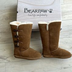 Bearpaw Size 6 Lori Hickory Brown Suede High Boot W 3 Button Detail M Width W Never Wet Feature Smoke And Pet Free Home Ask For Any Measurements Bundle Items For Extra Savings Bearpaw Boots Outfit, Bearpaw Shorty Boots Outfit, Bear Paw Slippers, Bearpaw Mini Boots, Bear Paw Boots 2022, Bear Paws, Winter Rain, Tall Boots, Brown Suede