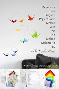 the instructions for how to make origami paper cranes with this diy mobile making kit