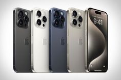 the new iphone 11 series is shown in five different colors and sizes, including gray