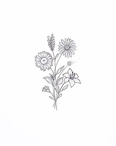 a black and white drawing of some flowers