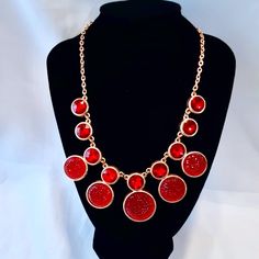 This Dana Buchman Statement Necklace Measures 18in Long With A 2in Extender. The Largest Section Is 1 1/2 Long. Paper Beads Necklace, Malachite Pendant, Statement Bib Necklace, Gem Necklace, Red Necklace, Crescent Moon Necklace, Tourmaline Necklace, Long Pendant Necklace, Beaded Choker Necklace