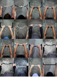 multiple images of hands holding bars in different positions, with one man doing the same thing