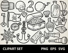 the clipart set includes pirate symbols and other things to draw on paper or cut out