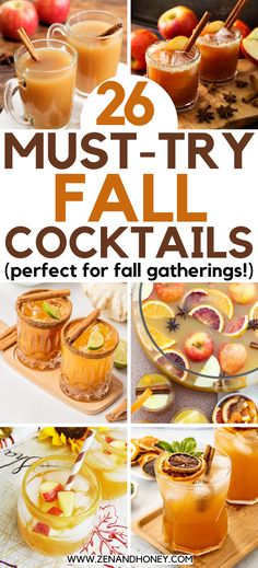 the cover of 26 must try fall cocktails perfect for fall gatherings, including apple cider