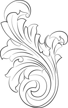 a black and white drawing of an ornate design with swirls on it's sides