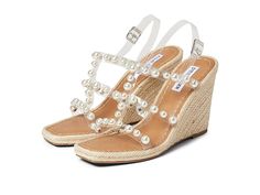 Steve Madden Upright Wedge Sandal - Women's Wedge Shoes : Clear : Feel confident wearing these stunning Steve Madden Upright Wedge Sandals. Textile and synthetic upper. Synthetic lining and insole. Rhinestone embellishment on the straps. Buckle closure. Wedge heels with jute detailing. Square toes. Synthetic outsole. Imported. Measurements: Heel Height: 4 in Weight: 10 oz Product measurements were taken using size 8.5, width M. Please note that measurements may vary by size. Weight of footwear i Heels Steve Madden, Strap Wedge, Espadrille Sandals, Women Boots, Womens Wedges, Wedge Espadrille, Wedge Sandal, Womens Shoes Wedges, Platform Wedges