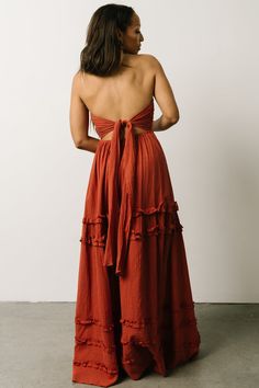 Our new Augusta Halter Neck Maxi Dress is a boho dream come true! It features a unique ruffled bodice, ruffle tiered skirt, and open back. Flowy Fairy Dress, Sundress Season, Terracotta Color, Flowy Summer Dresses, Halter Neck Maxi Dress, Baltic Born, Looks Party, Flowy Maxi Dress