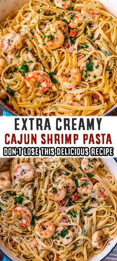 If I were to describe this Cajun shrimp pasta recipe in just a few words, it would definitely be deliciously creamy with the perfect amount of spice. Shrimp pasta dishes are always a favorite of mine, and this one did not disappoint. Creamy Garlic Cajun Shrimp Pasta, Blackened Cajun Shrimp Pasta, Toowoomba Pasta Recipe, Shrimp And Elbow Pasta Recipes, Cajun Shrimp And Crab Pasta, Seafood Boil Pasta, Cajun Pasta Dishes, Spicy Shrimp Alfredo Pasta, Cajun Scallops Pasta