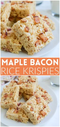 maple bacon rice krispies on a white plate