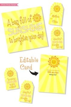 some cards with the words sunshine to brighten your day