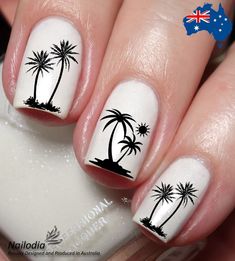 Palm Tree Nail Art Decal Sticker Water Transfer Slider - Tropical Theme Pirate Nail Art, Deer Nails, Hawaiian Nails, Palm Tree Nail Art, Vacation Nails Beach, Palm Nails, Tree Nail Art, Palm Tree Nails, Fun Nail Colors