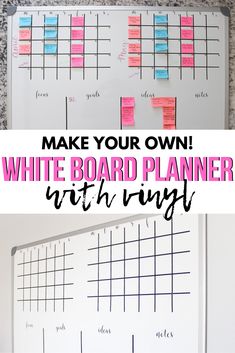 a white board with sticky notes on it and the words make your own write board planner