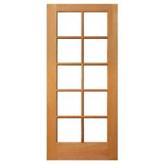 a wooden door with glass panels on the front and side panel, in light wood