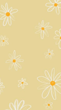 a yellow background with white daisies on it