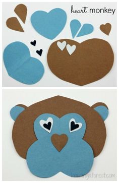 two pictures of the same bear with hearts on it