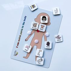 a paper cut out of a human body with words and pictures attached to the back