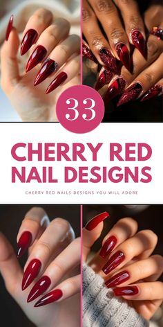 Discover the best cherry red nails ideas and designs for 2025. From dark, short styles to almond-shaped designs, find the perfect polish and art inspo for autumn. Save this pin to your 'Nail Designs' board and visit the article for more ideas. Glitter Overlays, Red Manicure, Beauty Nails Design, Red Nail Designs, Almond Shaped, Manicure At Home, Short Styles, Nails At Home