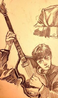 a drawing of a person holding a guitar