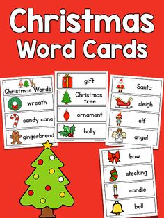 christmas word cards for kids to practice spelling and writing with the words in front of them