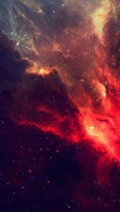 an image of some very pretty stars in the sky with red and blue colors on it