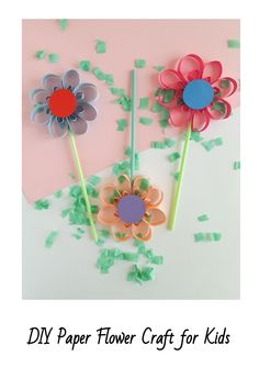 paper flower crafts for kids on a pink background