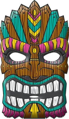 a wooden mask with colorful designs on it