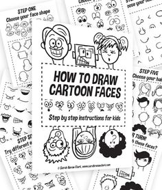 how to draw cartoon faces for kids with instructions and pictures on the front, in black and white