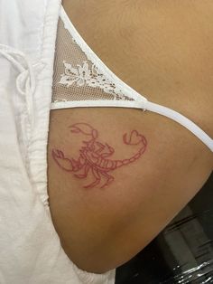 Do you know that a female scorpion does not need a male to procreate? 🙃 Scorpion Tattoo On Thigh, Hip Scorpion Tattoo, Scorpio Back Tattoo Women, Scorpion Ankle Tattoo, Scorpio And Pisces Tattoo Combined, Scorpion Spine Tattoo, Scorpio And Virgo Tattoo, Red Ink Chest Tattoo Female, Scorpion Tattoo Fine Line